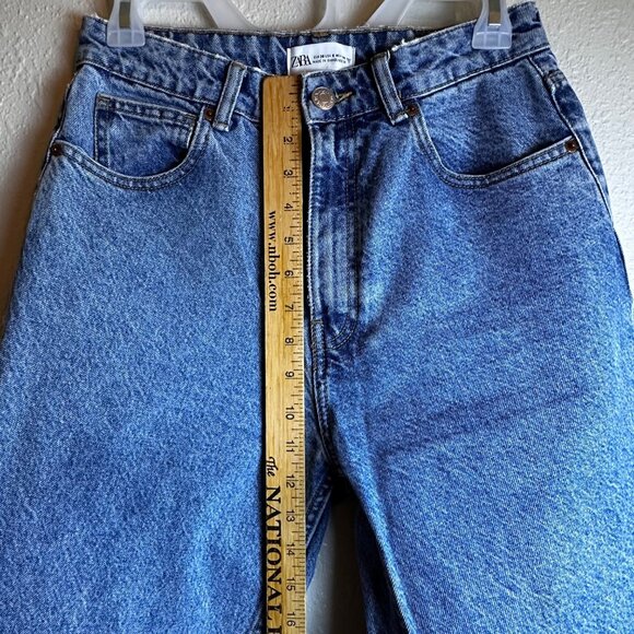 Zara Womens High-Waisted Tapered Blue Denim Jeans Sz 6 Y2K Minimalist Aesthetic - Picture 5 of 9
